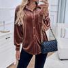 Camisa feminina de lapela primavera outono manga comprida veludo cardigan top