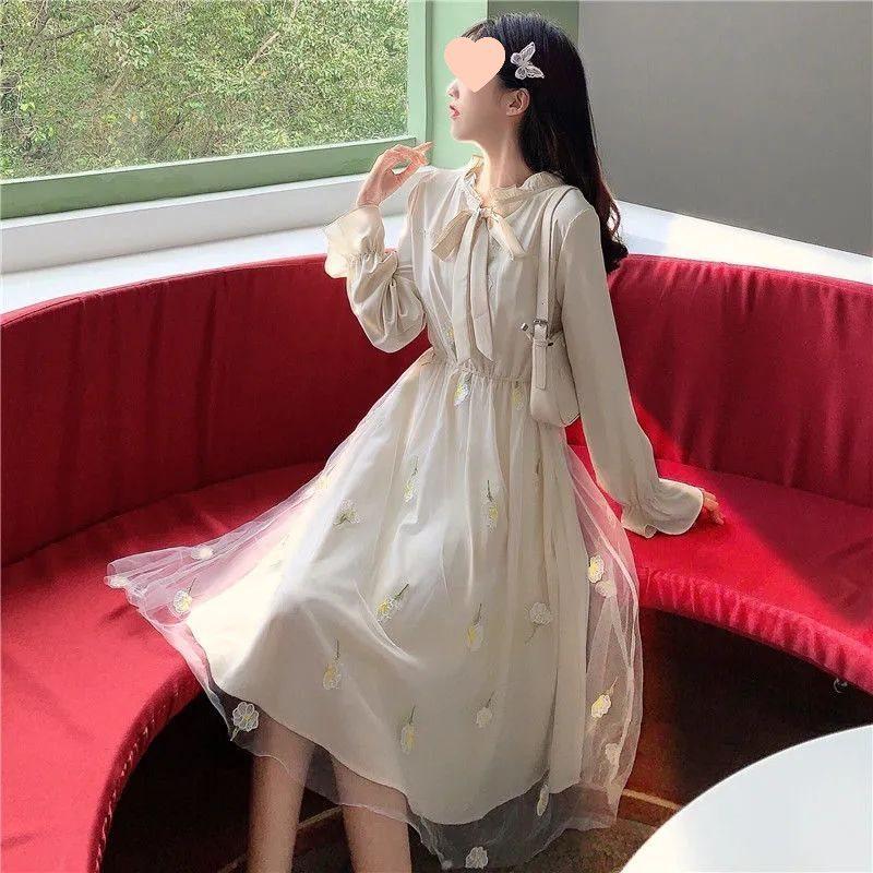 2025 Spring/Autumn Mori Style Fleece-Lined Long Sleeve Dress for Middle School Girls