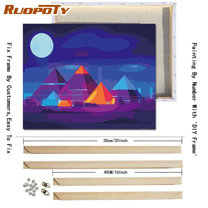 Ruopoty DIY Frame Night Scenery DIY Painting By Numbers Kits Modern Wall Art Picture Handpainted Oil Painting For Living Room Art