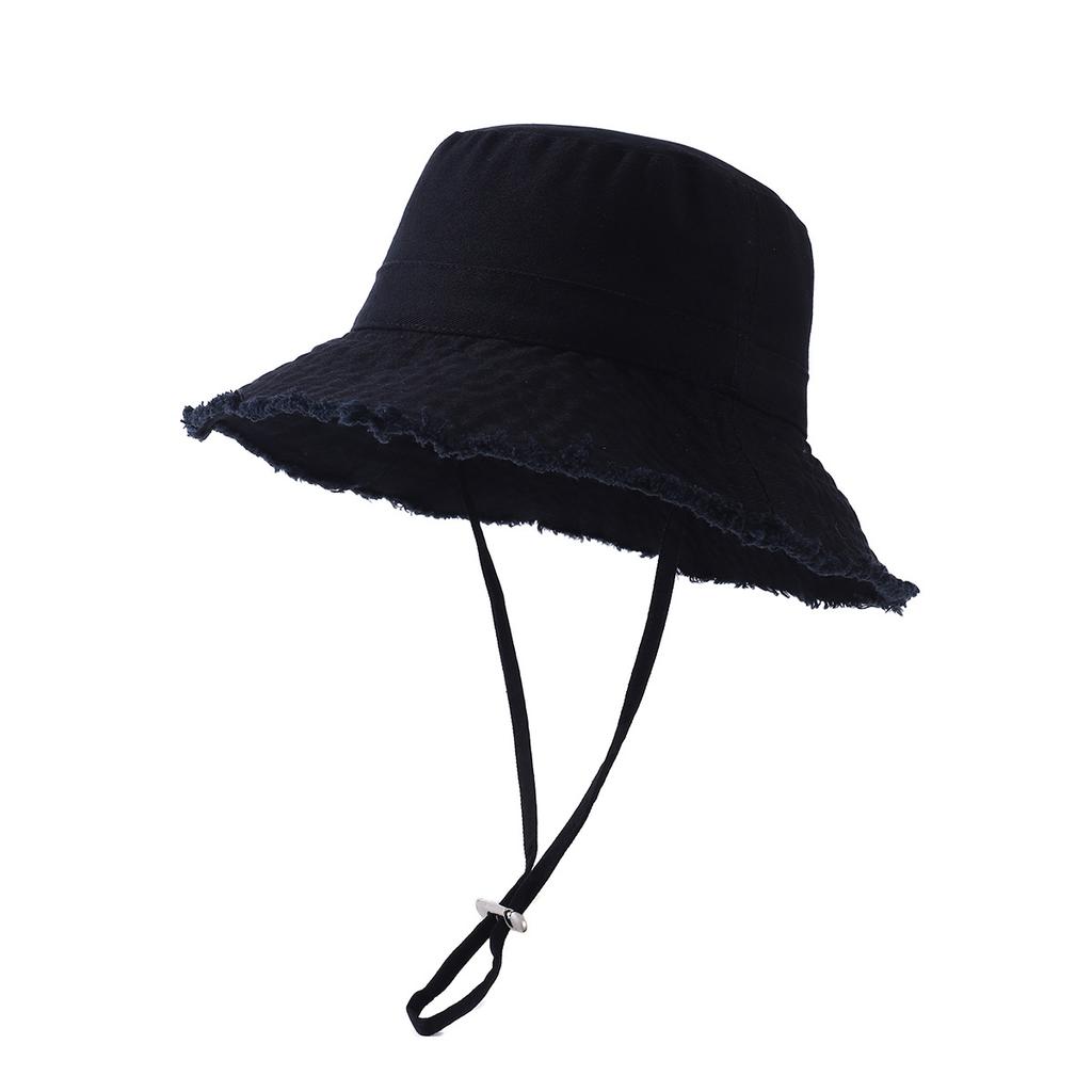 Custom Printed Logo Cotton Outdoor Sunscreen Fisherman Hat Men'S And Women'S Fashion All Matching Solid Color Raw Edge Visor