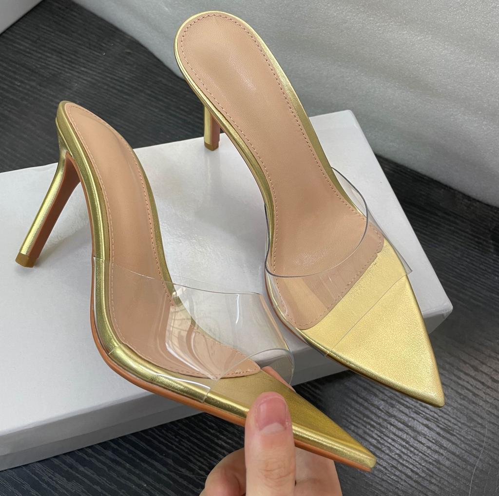 WO Huizhou new European and American women's shoes simple nude transparent one-word high heels thin heels pointed not tired feet versatile