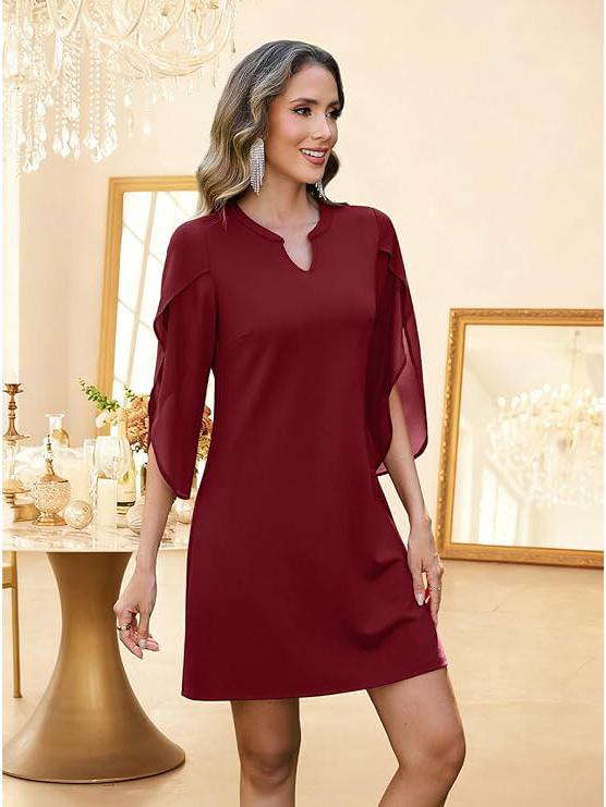 Europa und Amerika Unregelmäßiger Ärmel Einfarbige Chiffon Mittellanges Vielseitiges Freizeitkleid für Damen.