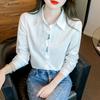 Women's Blue Shirt Autumn New Style Versatile Embroidered White Shirt Long Sleeve Top