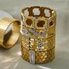 18K Gold Plated Honeycomb Pattern Stainless Steel Wide Bracelet with Zirconia Inlaid - European & American Fashion.