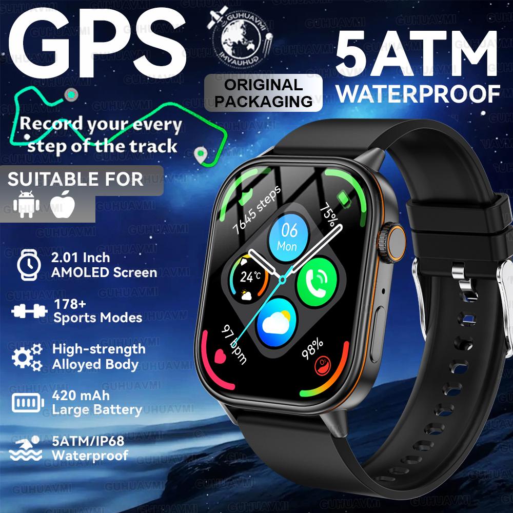 

New Outdoors Sports Smart Watch Men 2.01 inch HD Screen Built in GPS Compass 5ATM Waterproof Bluetooth Call Fitness Smartwatch Built in GPS чорний