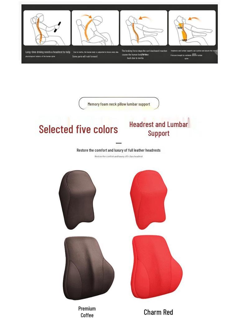 Celoroční polštář pod hlavu a bederní opěrka do auta z paměťové pěny s nappa kůží