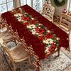 Christmas Rectangle Table Cloth Wine Red Tone Poinsettia Xmas Element Table Cover Washable Tablecloth Christmas Dinner Decor