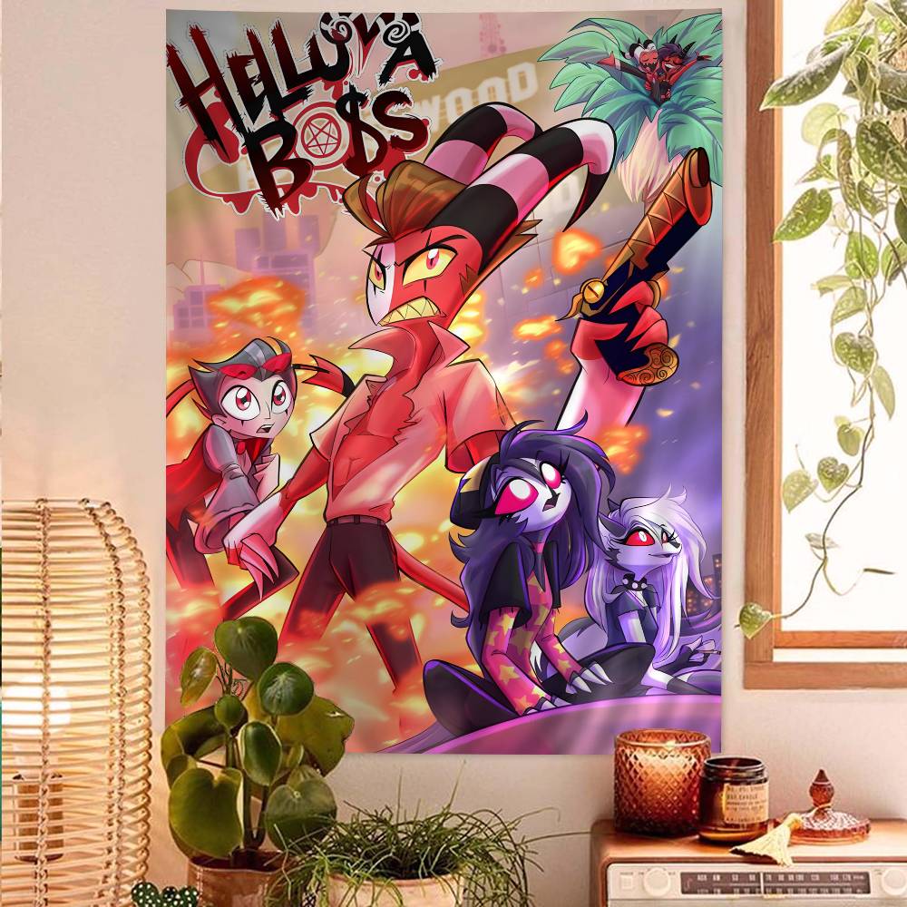 HHazbin HHotel Anime Character Alastor Cartoon Tapestry Hippie Flower Wall Carpets Dorm Decor Art Home Decor