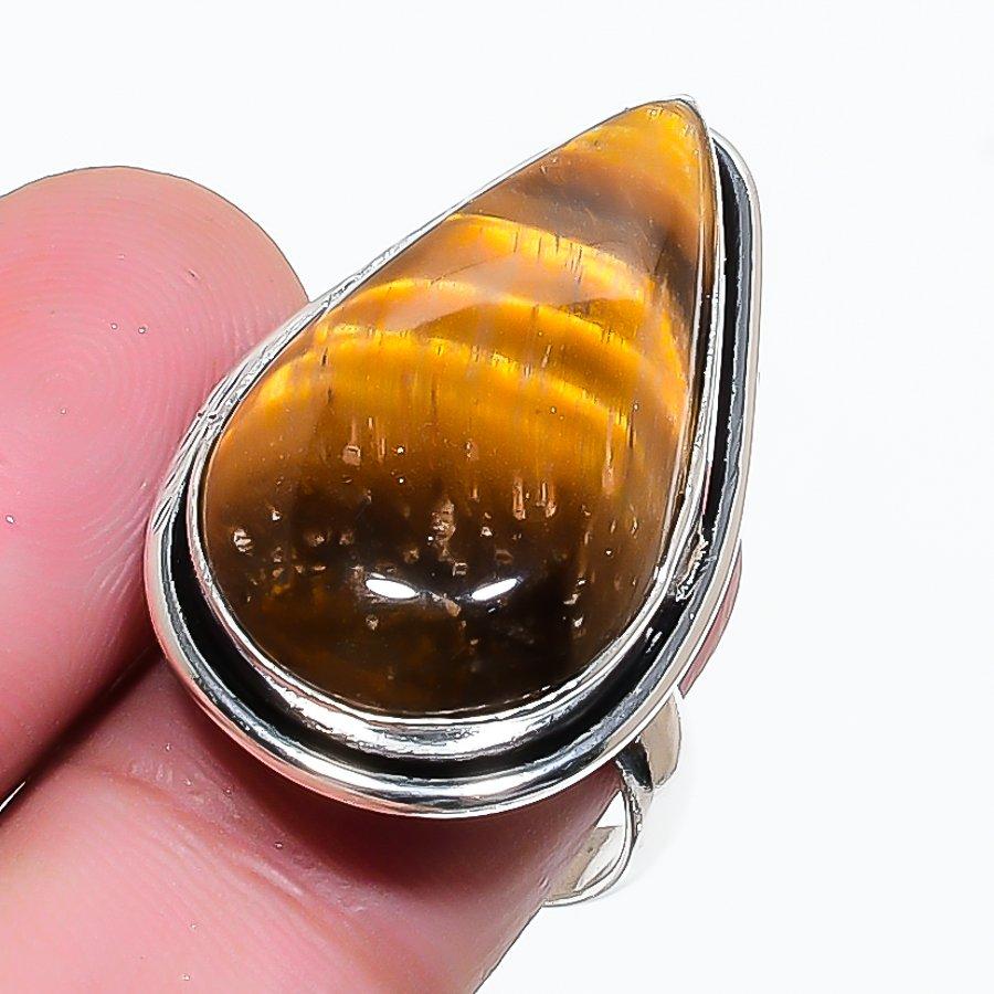 Natural Tiger Eye Gemstone Handmade 925 Sterling Silver Jewelry Ring Size 6 AR-17712