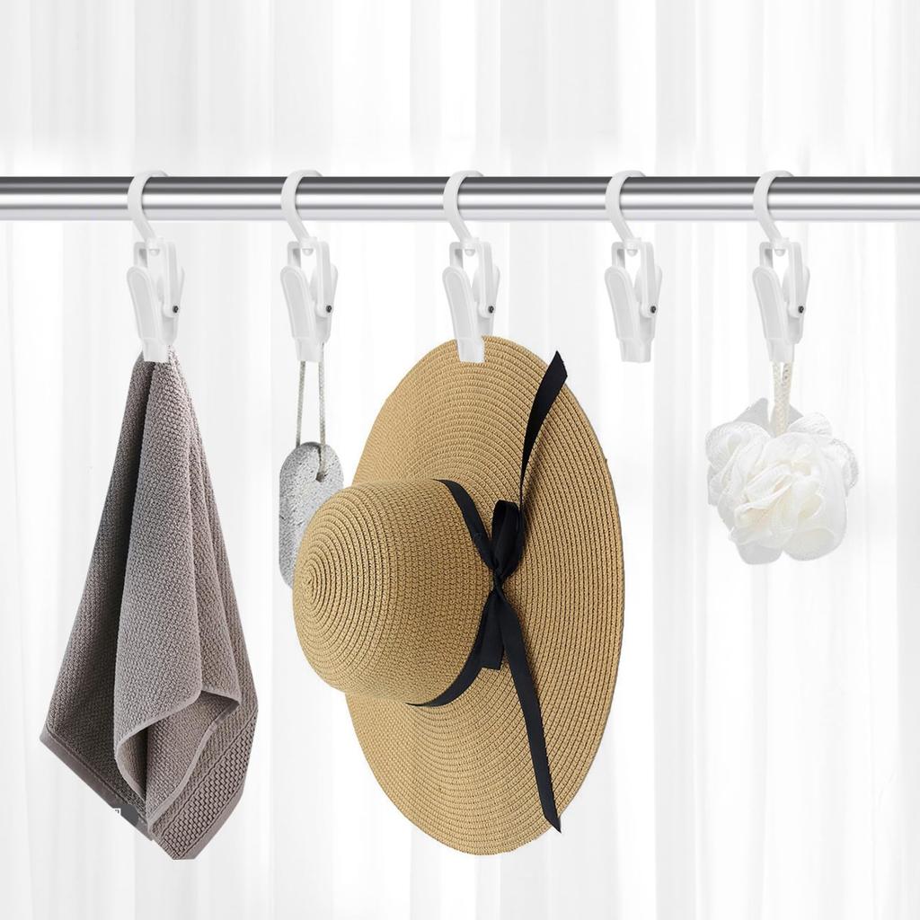 OUNONA Clothespins with 10 Clothes Clamp and Travel Hooks, PVC, Hanging, Unbreakable, Non-Slip, Pieces, Large, Kitchen, Bathroom, Drying, Pinch,