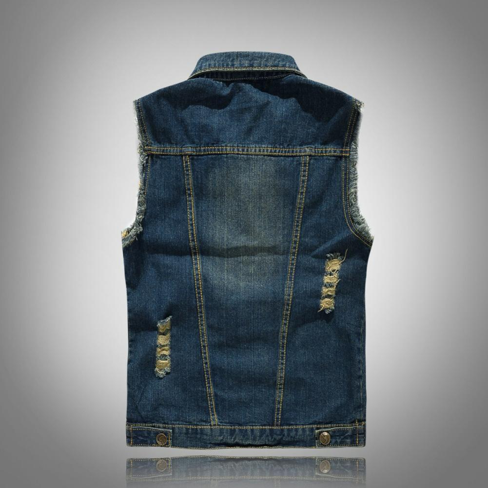 Men's Slim-fit Trend Men's Denim Vest Large Size Motorcycle Vest Waistcoat Ripped Men's Vest
