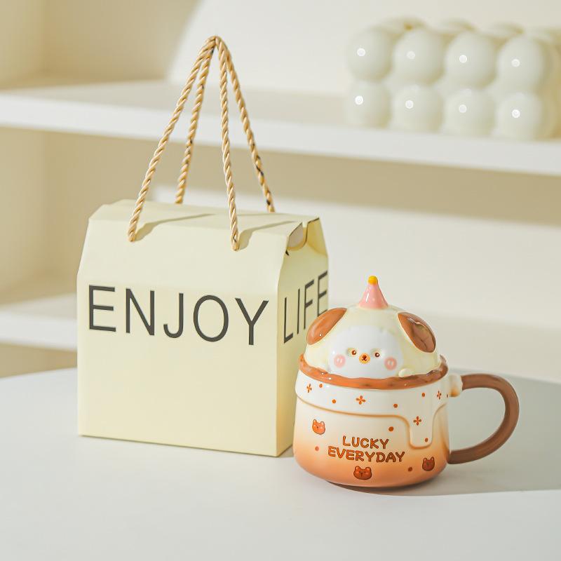 Household Drinking Cup Ceramic Coffee with Lid Mug Girl High Looking Birthday Gift Souvenir Cute