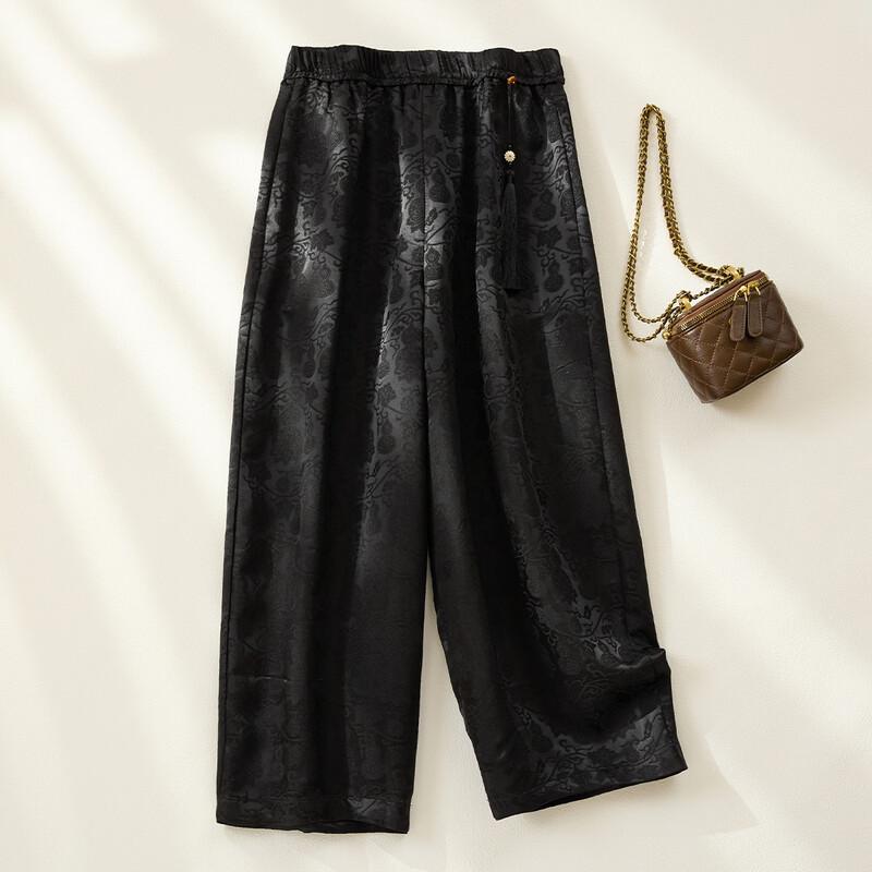 Women s Chinese Style Golden Chrysanthemum Jacquard Straight-Leg Pants XL