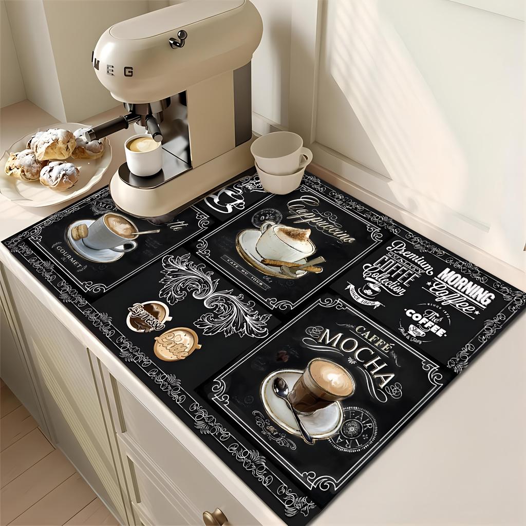 1Pcs Rubber Drying Mat With Retro Coffee Tableware For Coffee Shop Restaurant Kitchen Carpet Tableware Durable Diatom Mud Table Mat Pet Mat KTY
