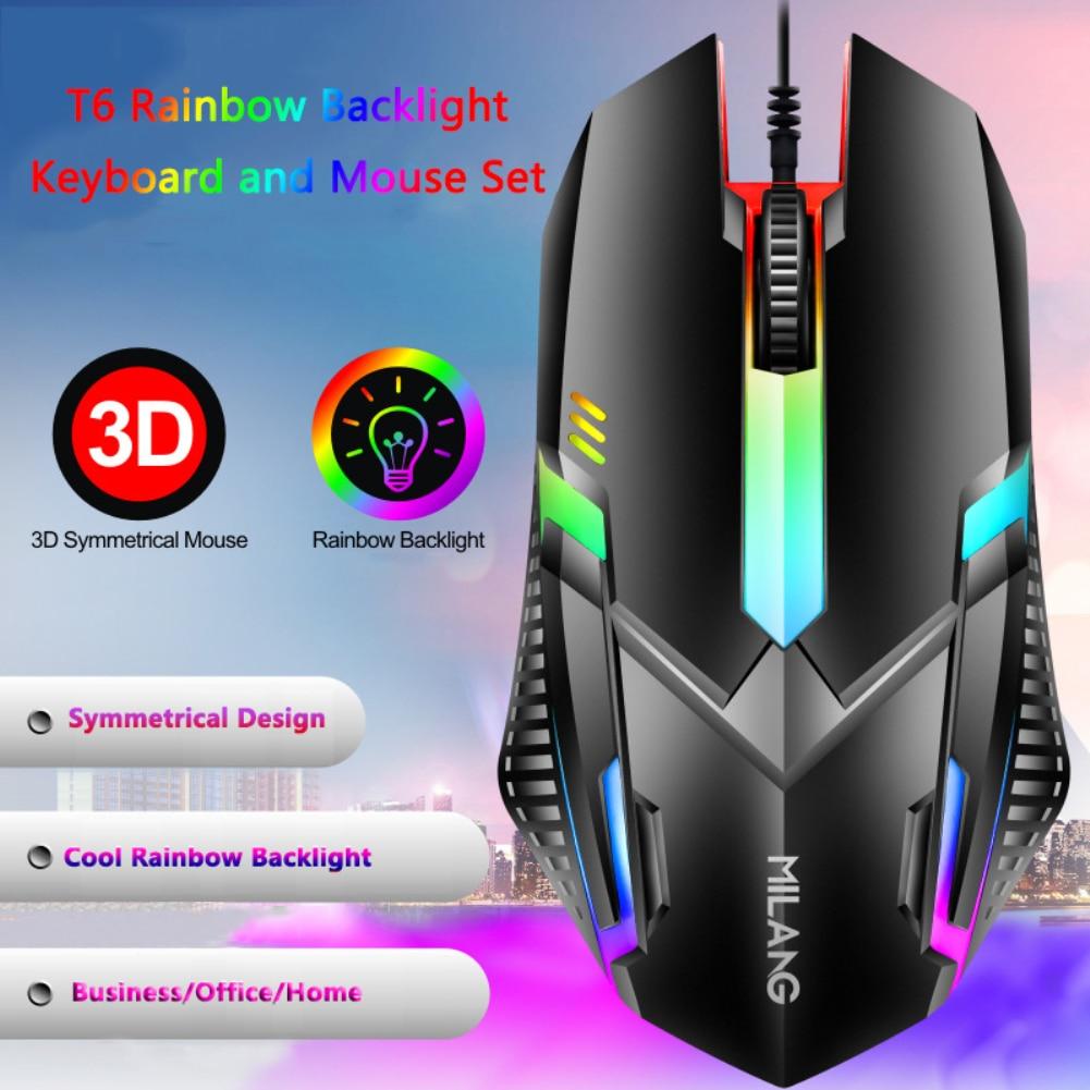 RGB Rainbow Backlit Wired Keyboard and Mouse Set - Comfortable Floating Keycaps, Durable for Office Business