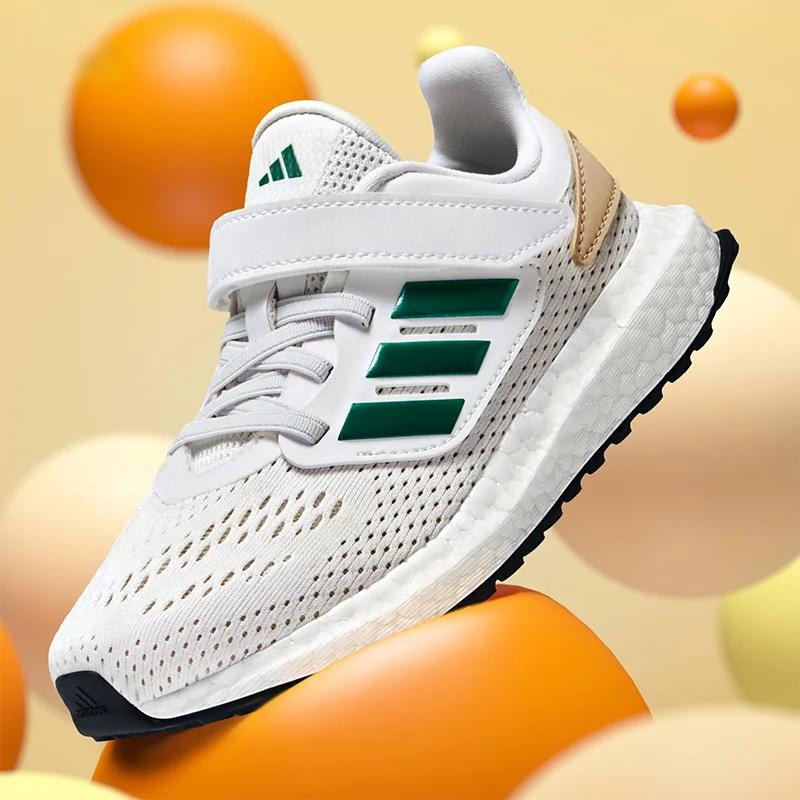 Adidas Pureboost 22 Abrasion Resistant Low top Kids' Running Shoes White Green Children Aged 3 7 Years Old (Unisex) Kids' Running Shoes