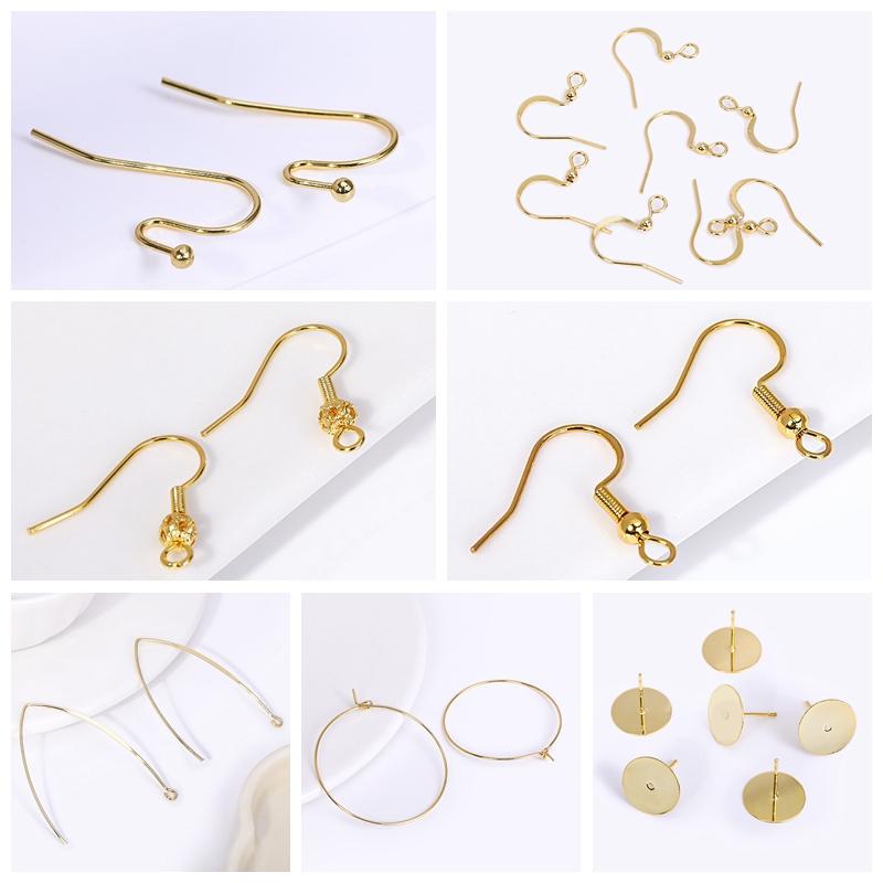 18K Real Gold Plated Hoop Earrings Earwires,Accessories For Earrings,Brass Round Earring Findings Jewelry Making Supplies