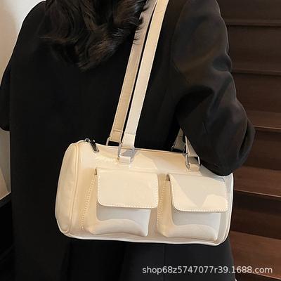 2025 New Niche Design Retro Handbag Bag Korean Version Fashion Ins Double Pocket Large Capacity Underarm Shoulder Bag