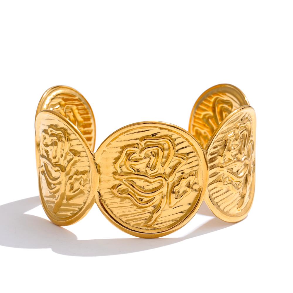 

Eetit 60 мм Водонепроницаемый Металлический Браслет-Манжета из Нержавеющей Стали в Форме Цветка Золотистой Текстуры Открытый Модная Бижутерия золотой