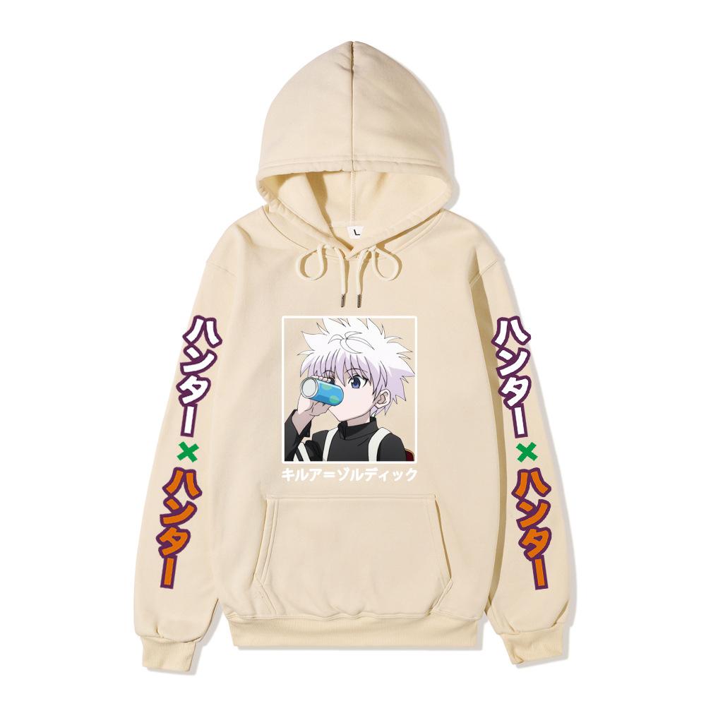 Hunter X Hunter Killua Anime Hoodie Vertical Japanese Letter Print Casual Long Sleeve Pullover Sweatshirt