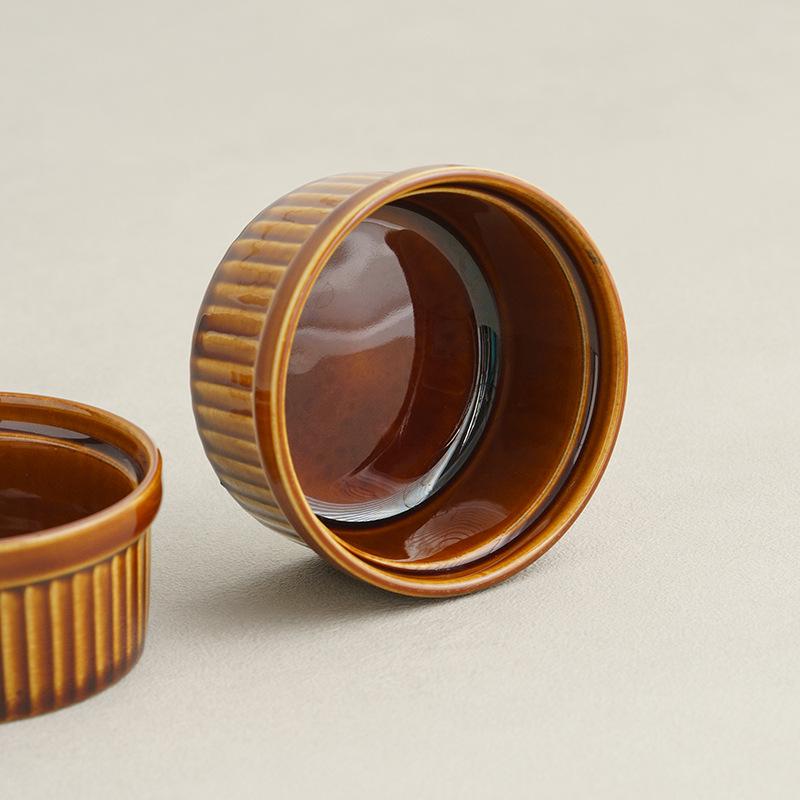 Vertical Stripe 3.2" Dehua Ceramic Pudding Bowl with Lid - Perfect for Jelly or Sauce