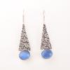 Natural Dark Blue Cat's Eye Gemstone 925 Sterling Silver Jewelry Earrings 1.9" EE-165-42