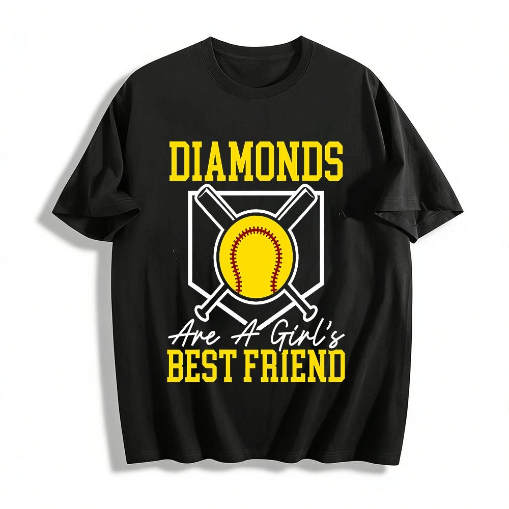 Diamonds Are A Girl s Best Friend Softball Themed Casual Tee Pure cotton T-shirt XXS