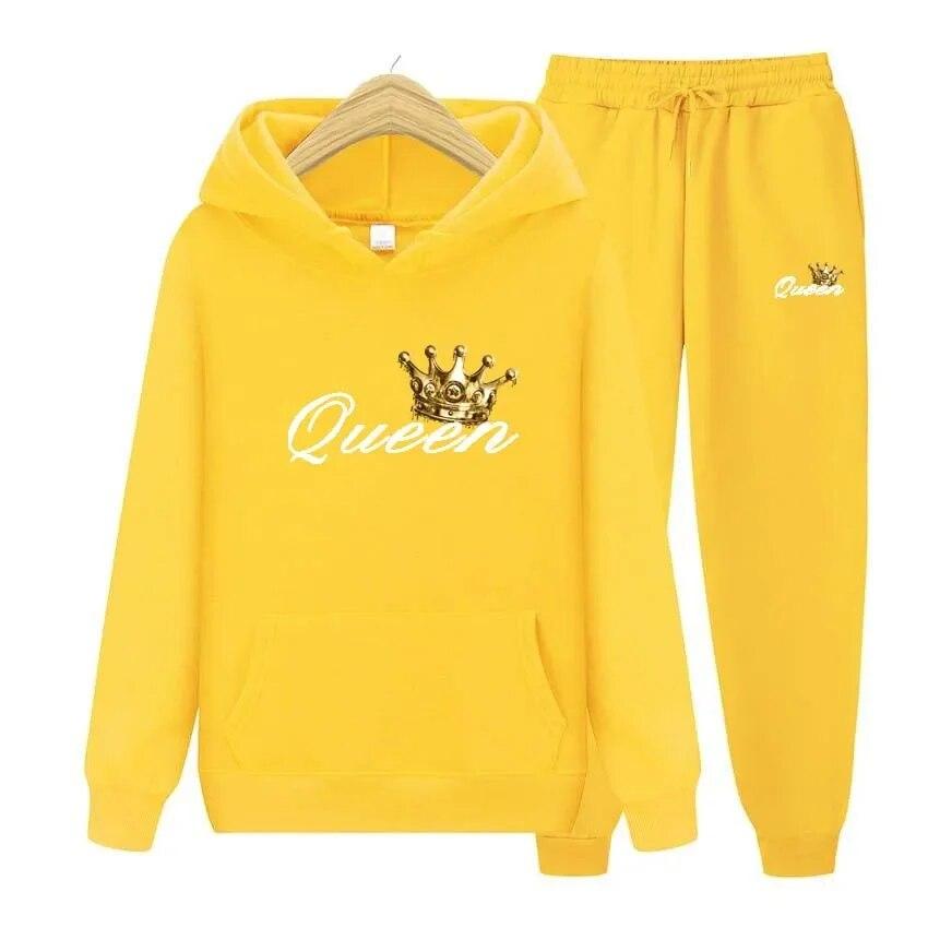Queen Printing Autumn Winter Hoodies+Pants Two Piece Set  Womens Hoodies Tracksuits Jogger Pants thick Warm Clothes