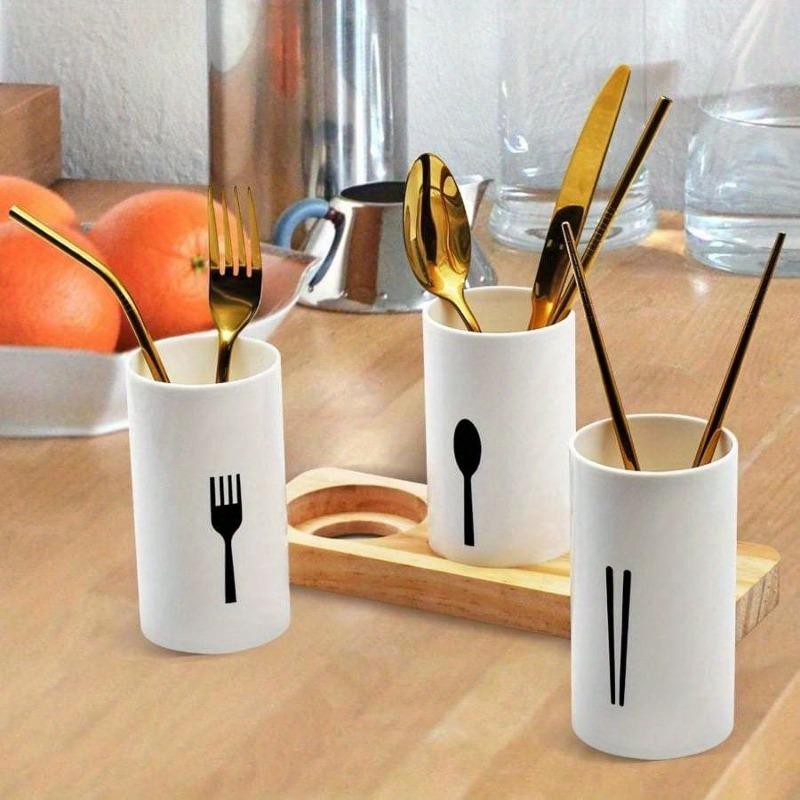 4 Pieces Practical Wood Base Chopsticks Storage Rack High-grade White Spoon Fork Drain Box Drying Flatware Organizer for Kitchen