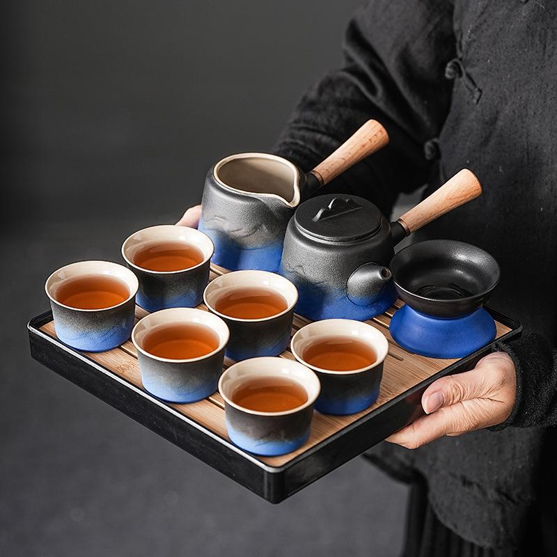 High-end Light Luxury Coarse Pottery Kung Fu Tea Set, Portable Tea Side Handle Teapot Gift Box
