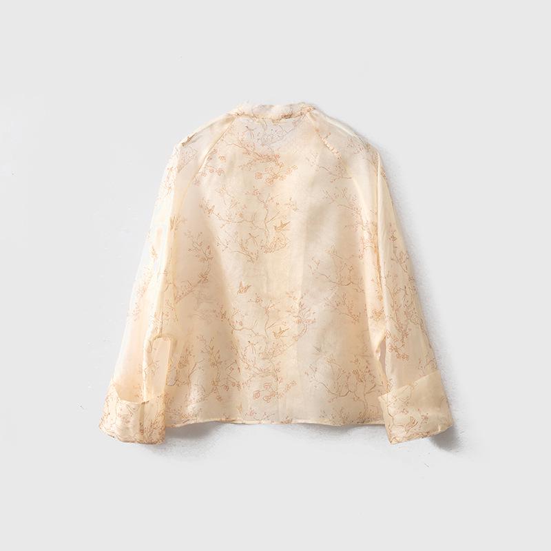 100% Maulbeerseide Jacquard Strickjacke Mantel - Französischer Stil Sommer Oberbekleidung