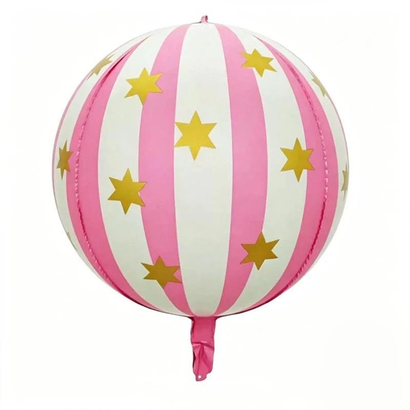 Round Star Striped Foil Balloon 1 Pcs Portable Easy Store Balloon for Family Gathering Birthday Home Decor