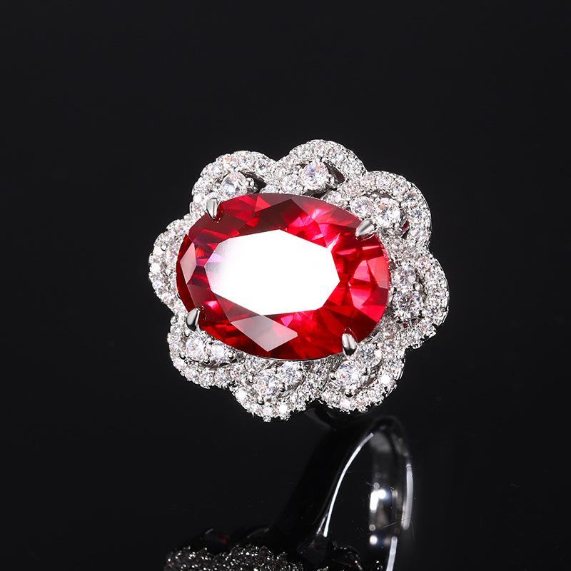 Jewelry Simulation Red Corundum Egg-Shaped Temperament Retro Set 13 * 18-10-12