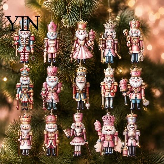 Retro Christmas Tree Hanging Decor Nutcracker Ornaments for Tree, Wooden Soldier Lightweight Flat Decoration, 2D Pendants Xmas Holiday Party Exquisite