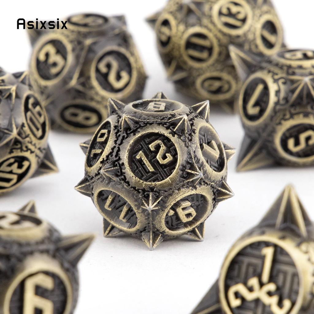 7 ks Yellow Meteor Hammer Kovová kostka Pevný kov Sada mnohostěnných kostek Vhodné pro RPG stolní karetní hru
