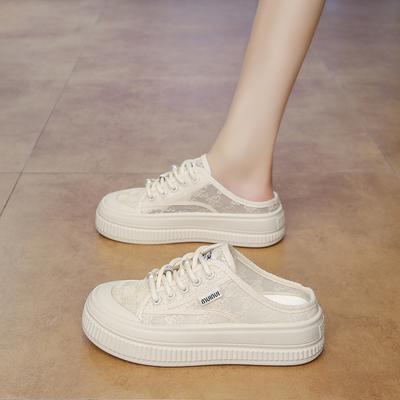 Fashion CRLAYDK Summer Women's Lace Comfortable Slip On Mules Mesh Skate Slippers Ladies Backless Slide Loafers Casual Platform Shoes