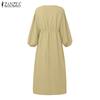 ZANZEA Women Casual V-Neck Loose Long Sleeve Solid Color Dress