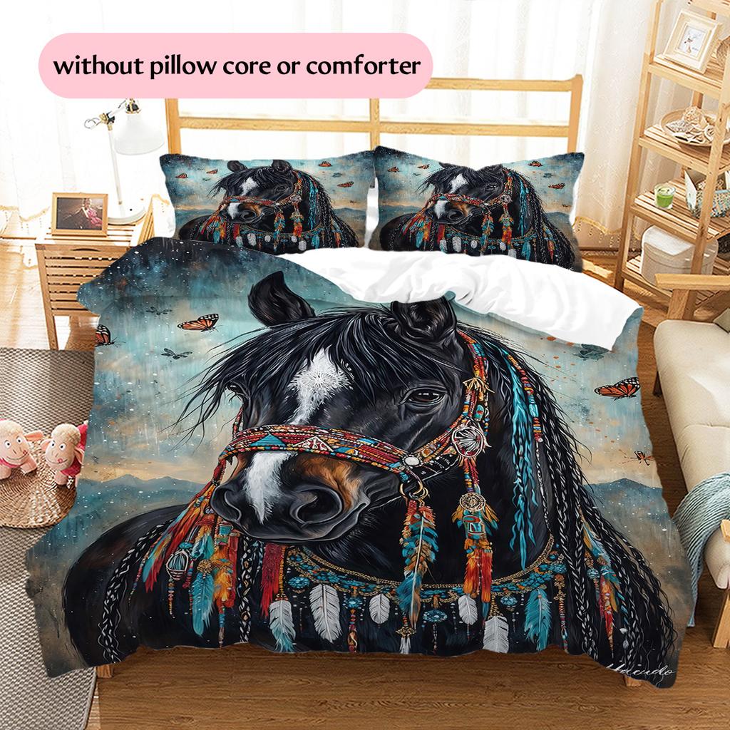 1PC Horse Bedding Quilt Set Quilt Cover Pillowcase Home Decoration Birthday Gift (1 * Duvet Cover + 15 * Pillowcase, Without Core)