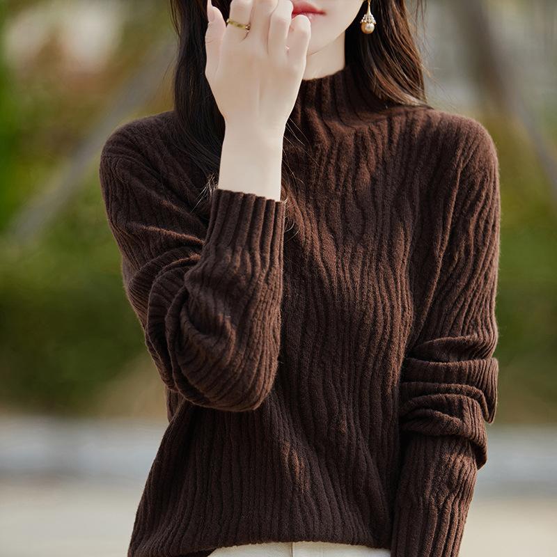 DAFIFY Moda dama ocazional toamna iarna imprimeu culoare uni cu maneca lunga jumatate pulovere cu guler