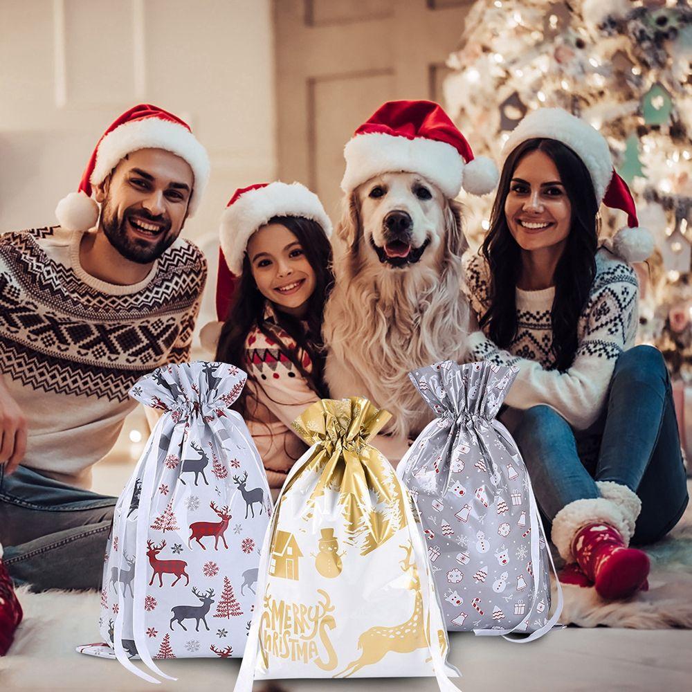 Gold Drawstring Snowman Elk Snowflake Goods Candy Wrapping Gift Bag Packaging Bag Christmas Gifts