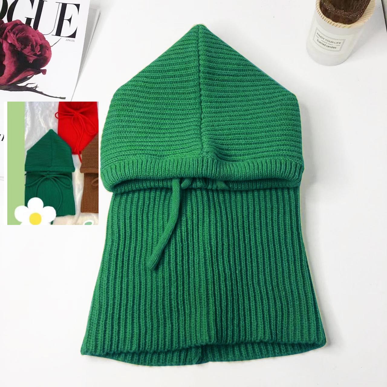 

Зимние женские шапки унисекс вязаные с капюшоном и воротником шапка бини для мужчин и женщин завязывающиеся на шнурок цельные шапки теплая балаклава M(56-58CM)