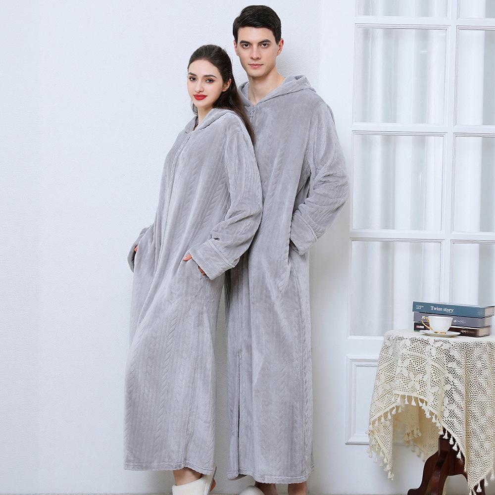 Winter Flannel Hooded Nightgown: Thick Coral Fleece, Long Sleeve, Plus Size, Ready Stock