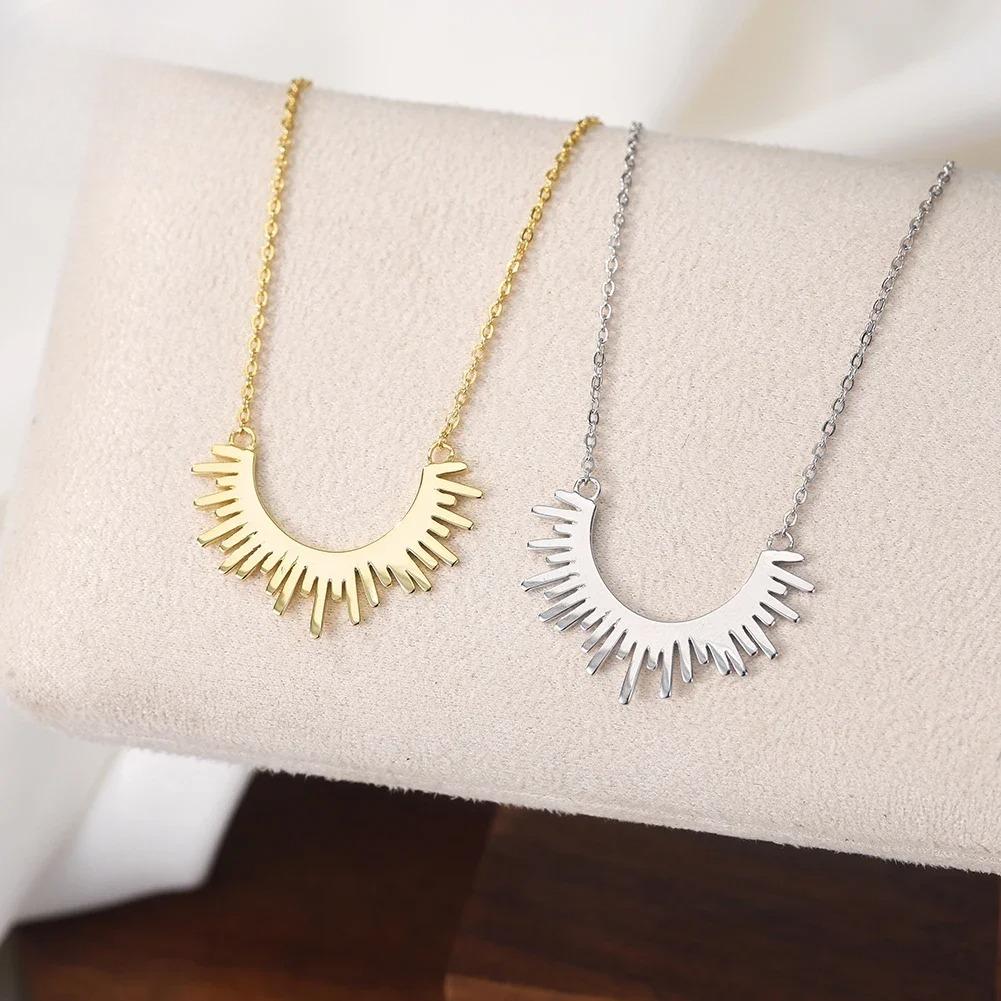 Genuine S925 Silver Geometric Pendant Necklace for Women Half Circle Spiked Collar Chain Necklaces Party Gift