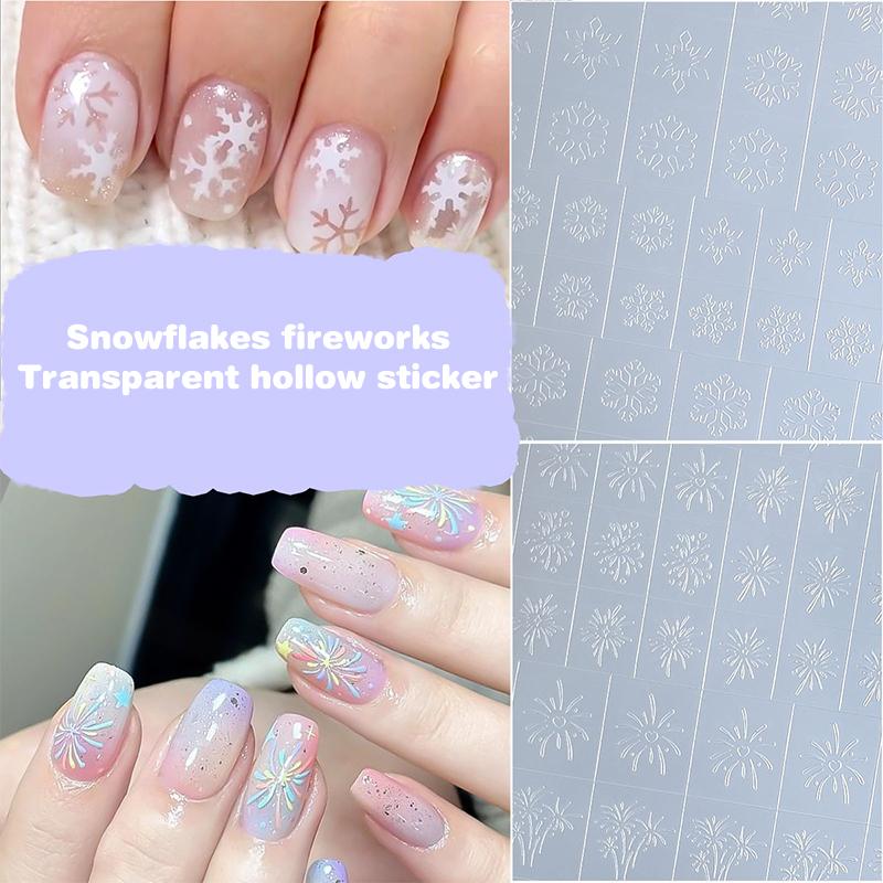 Flocon de neige creux transparent Feux d'artifice Cheval Autocollants pour ongles Pochoir aérographe Année du Cheval Série Nouvel An Décoration Autocollant pour ongles