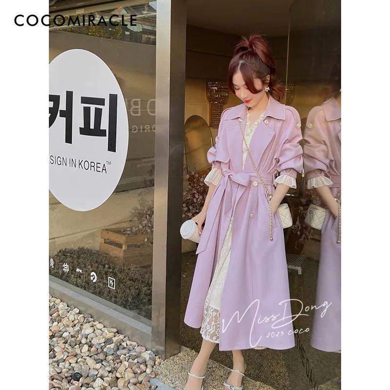 Women's Purple Double-Breasted Trench Coat - Korean Style Spring & Autumn Fashion, Casual Loose Mid-Length Design (2025)