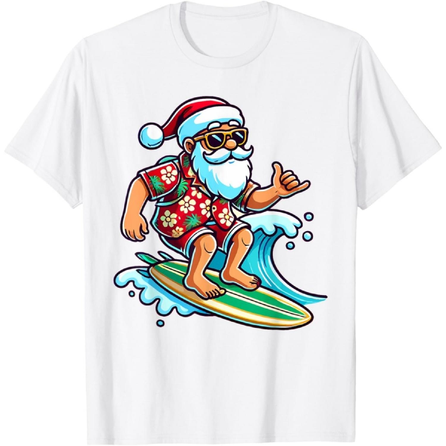 Cool Surfing Santa Christmas in July Summer Beach Party T-Shirt for Men Women Kids XXXXXL белый