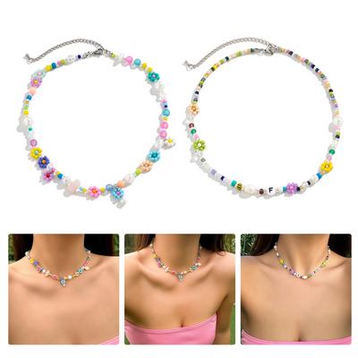 Delicate Flower Bead Lock Necklace Flower Necklace Beaded Lock Collar Necklace Floral Bead Choker Necklace for Girls
