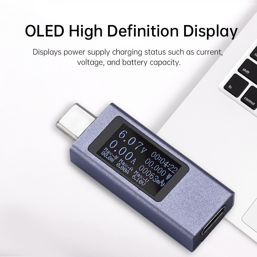 DC4-30V Voltmeter Amperemeter Type-C Tester Digital Display Strøm Spenningstester Effekt Elektrisk Energi Kapasitet Timing 6-i-1 Tester