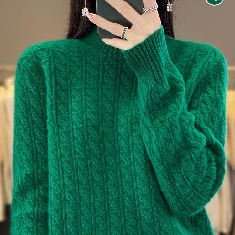 Semi-high-neck Knitted Sweater for Women Solid Color Loose Autumn and Winter Pullover Warm Sweater for Women