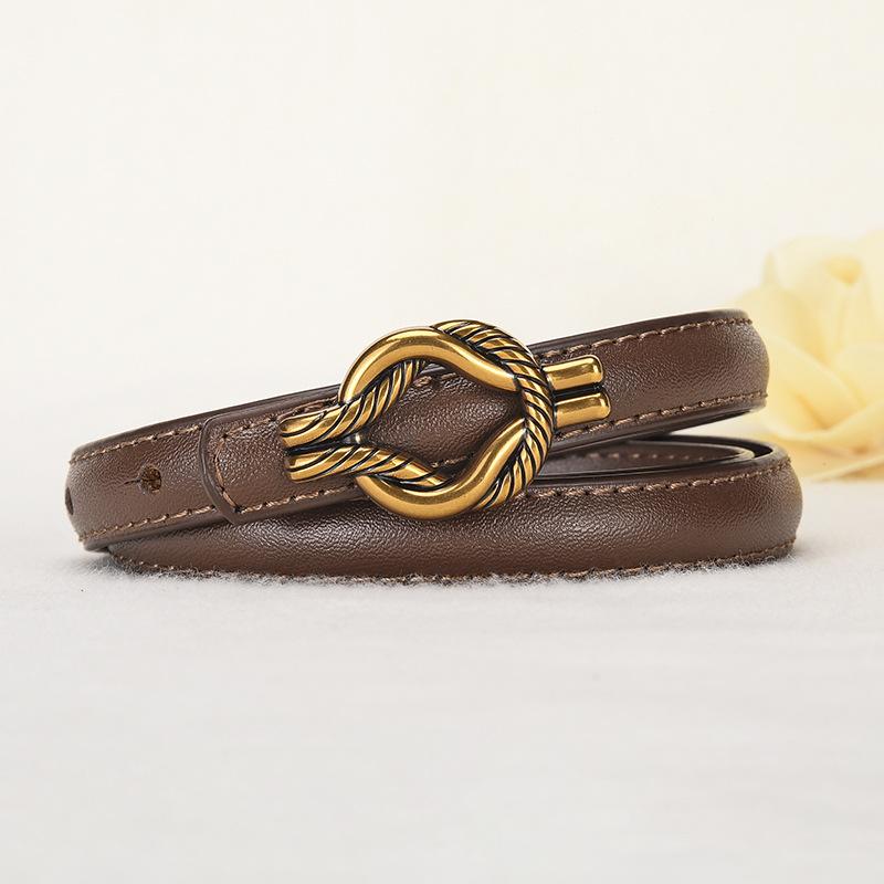 Belt Women's Women's Fine Belt Leather Cowhide Belt Versatile Fashion Decoration Simple Twist Knot Belt